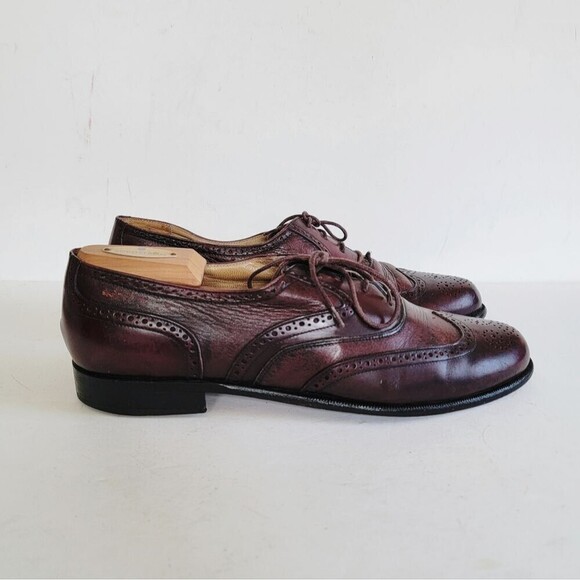 Stamati Mastroianni Shoes Men's 9M Burgundy Maroon Hand Made Italy Wingtips - Picture 4 of 16